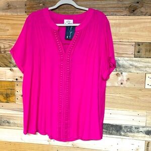 Perch by blu pepper size 2X and 3X hot pink short sleeve v-neck stitching blouse
